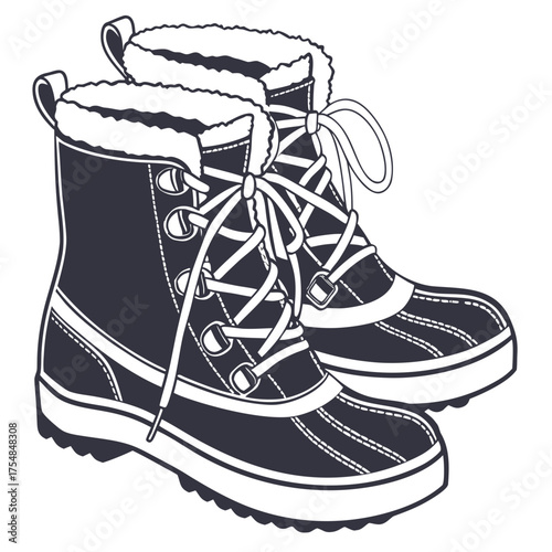 Pair of winter snow boots with fur lining