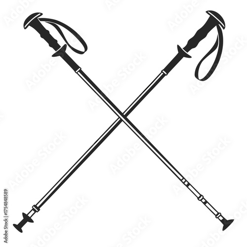 Crossed trekking or hiking poles for outdoor activity