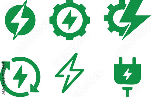 A collection of electrical icons and symbols in a clean, modern style representing energy, power and electricity