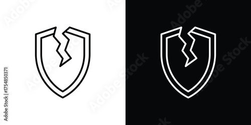 Broken shield icon - Line Style. symbol template design