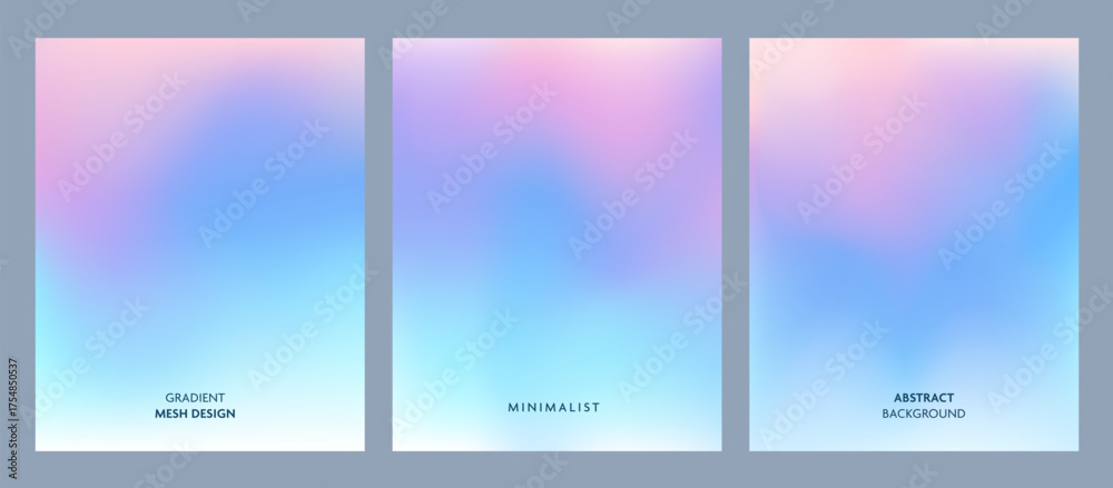 Fototapeta premium Soft pastel gradient mesh background in pink, blue, and purple tones. Minimalist abstract design with smooth color blending and gentle light transitions.