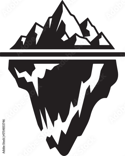 Stylized black and white iceberg icon showing above and below water.