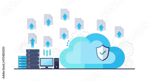 Secure file upload and data migration to a protected cloud server, representing an investment in digital protection and online backup solutions