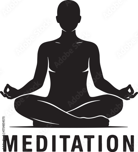 Silhouette of a person meditating in a lotus position, promoting inner peace and mindfulness.