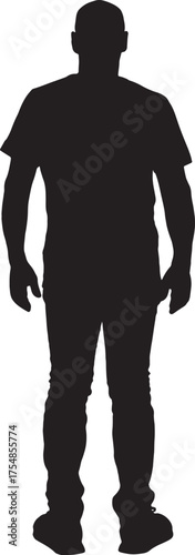 vector, silhouette rear view of a bald man standing