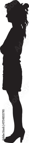 vector,  silhouette of a  woman with skirt standing and arms crossed
