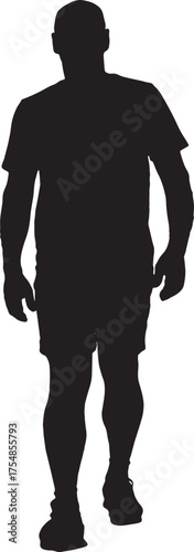 vector, silhouette side view of man standing, dressed in summer clothes