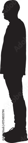 vector, silhouette side view of a bald man standing
