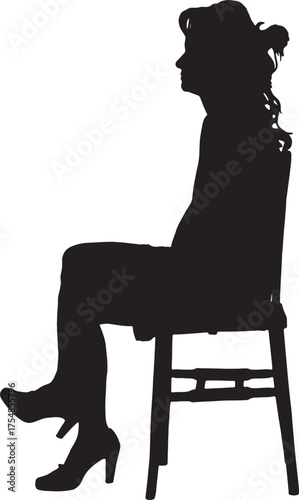 vector,  silhouette of side view of a woman in skirt sitting on a chair