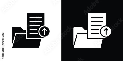 Upload file icon. Black and white simple flat design icon