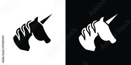 Unicorn icon. Black and white simple flat design icon