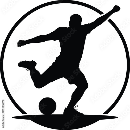 Dynamic silhouette of a soccer player in the action of kicking a ball