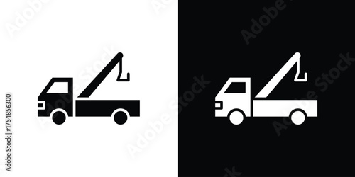 Tow truck icon. Black and white simple flat design icon