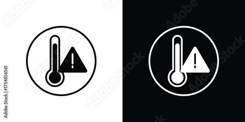 Temperature warning sign icon. Black and white simple flat design icon