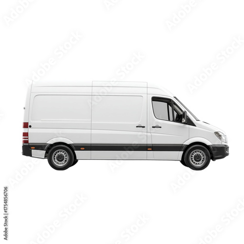 White cargo panel van side view commercial vehicle mockup template for branding and design