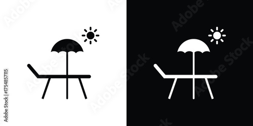 Sun bed icon. Black and white simple flat design icon