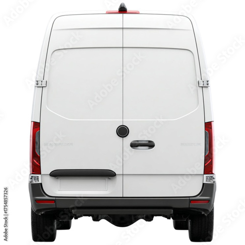 Rear view of a modern white cargo van ready for delivery and transportation services