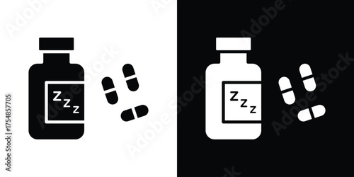 Sleeping pills icon. Black and white simple flat design icon