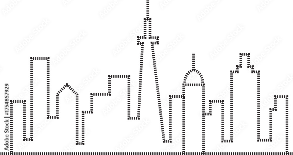 Fototapeta premium Single line cityscape outline, continuous line drawing of urban skyline, modern architecture vector, minimalist city horizon, buildings and towers, linear city illustration