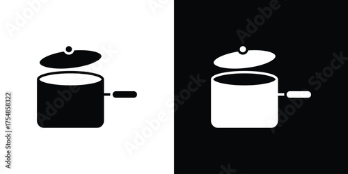 Sauce pan icon. Black and white simple flat design icon