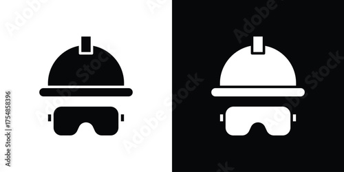 Safety helmet icon. Black and white simple flat design icon