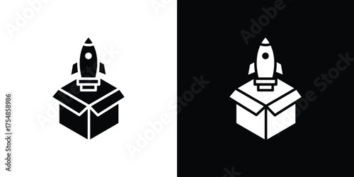 Product release icon. Black and white simple flat design icon