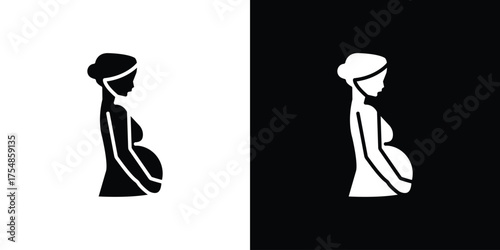 Pregnant woman icon. Black and white simple flat design icon