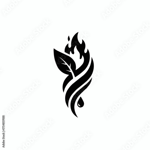 Leaf and flame silhouette icon representing harmony, energy, and regeneration