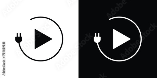 Plug and play icon. Black and white simple flat design icon