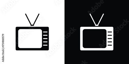 Old television icon. Black and white simple flat design icon