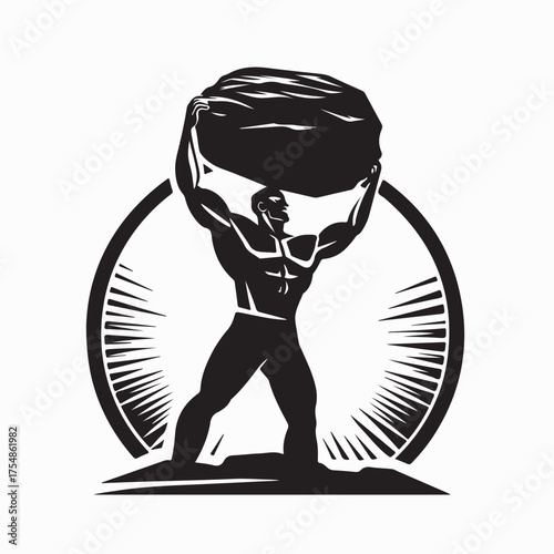 Strong Man Lifting Heavy Stone Vector Illustration on white background