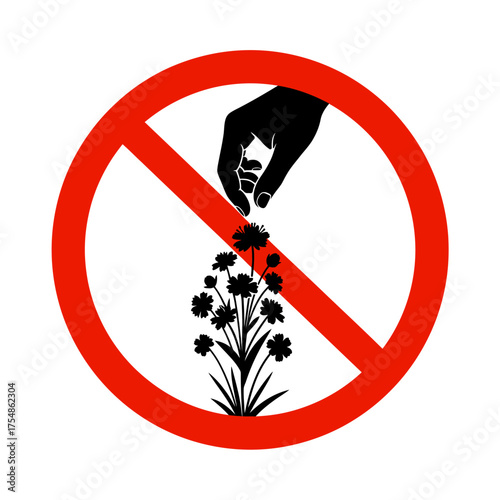 Prohibition sign no littering or damaging plants icons for public spaces safety vector