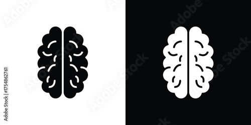 Human brain icon. Black and white simple flat design icon