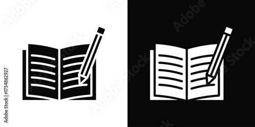 Homework icon. Black and white simple flat design icon