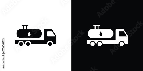 Fuel truck icon. Black and white simple flat design icon