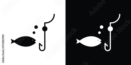 Fishing icon. Black and white simple flat design icon