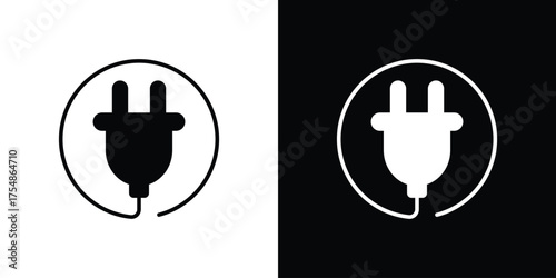 Electric plug icon. Black and white simple flat design icon