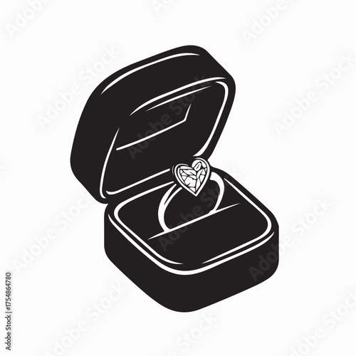 Romantic Heart Shaped Ring in Jewelry Gift Box Vector Illustration