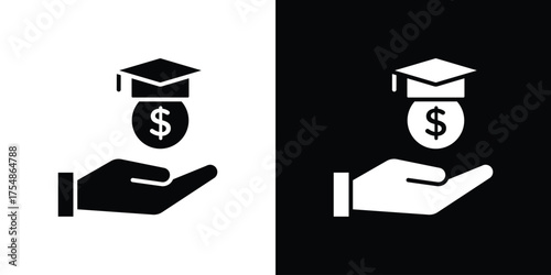 Education cost icon. Black and white simple flat design icon
