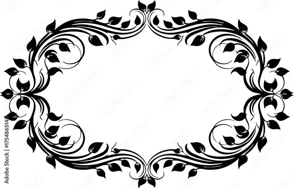 Fototapeta premium Elegant ornate flourish border design with delicate floral elements and swirling vines, perfect for invitations and decorative projects