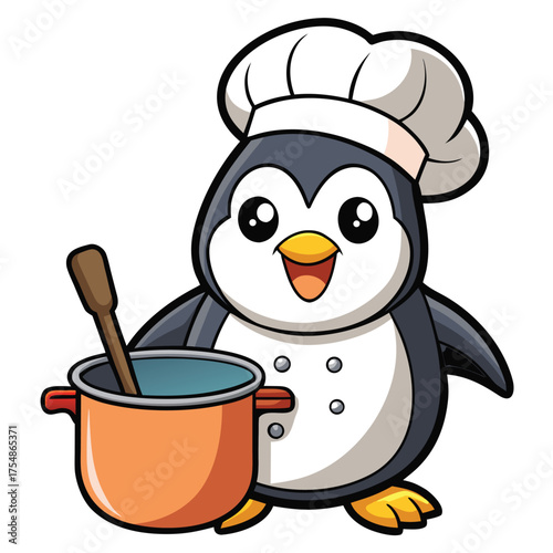 A delightfully cheerful and plump cartoon chef with a big smile wearing a chef s hat and apron ready to cook delicious food with a friendly and inviting expression perfect for culinary themes