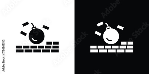 Demolition icon. Black and white simple flat design icon