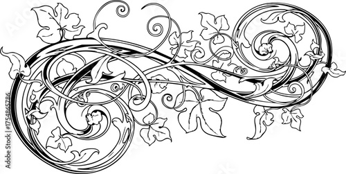 Cuadro en lienzo Elegant flourish design with swirling vines and leaves, perfect for invitations,