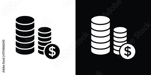 Coins stack icon. Black and white simple flat design icon