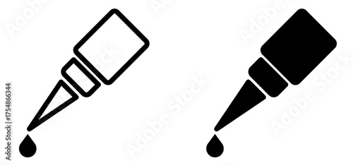 Set of Liquid Dropping from a Bottle Icon - Simple Black Art presenting Glue or eyedrop.