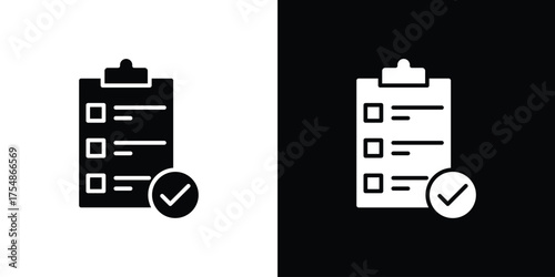 Clipboard check icon. Black and white simple flat design icon