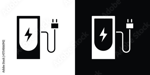 Charging station icon. Black and white simple flat design icon