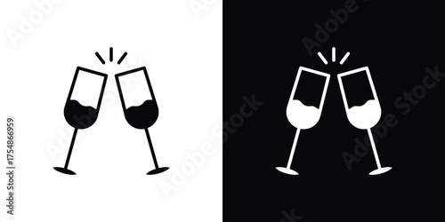 champagne glasses icon. Black and white simple flat design icon