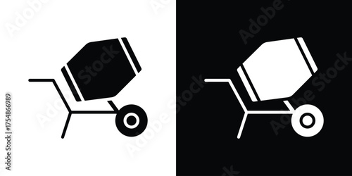 cement mixers icon. Black and white simple flat design icon