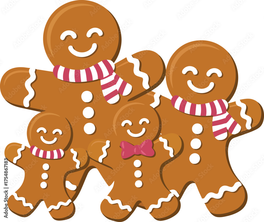Obraz premium gingerbread family vector, christmas cookie sweet holiday cartoon design